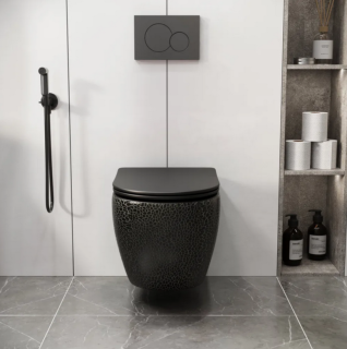 Унитаз подвесной Grossman безободковый чёрный с текстурой кожи крокодила GR-4455BBLS